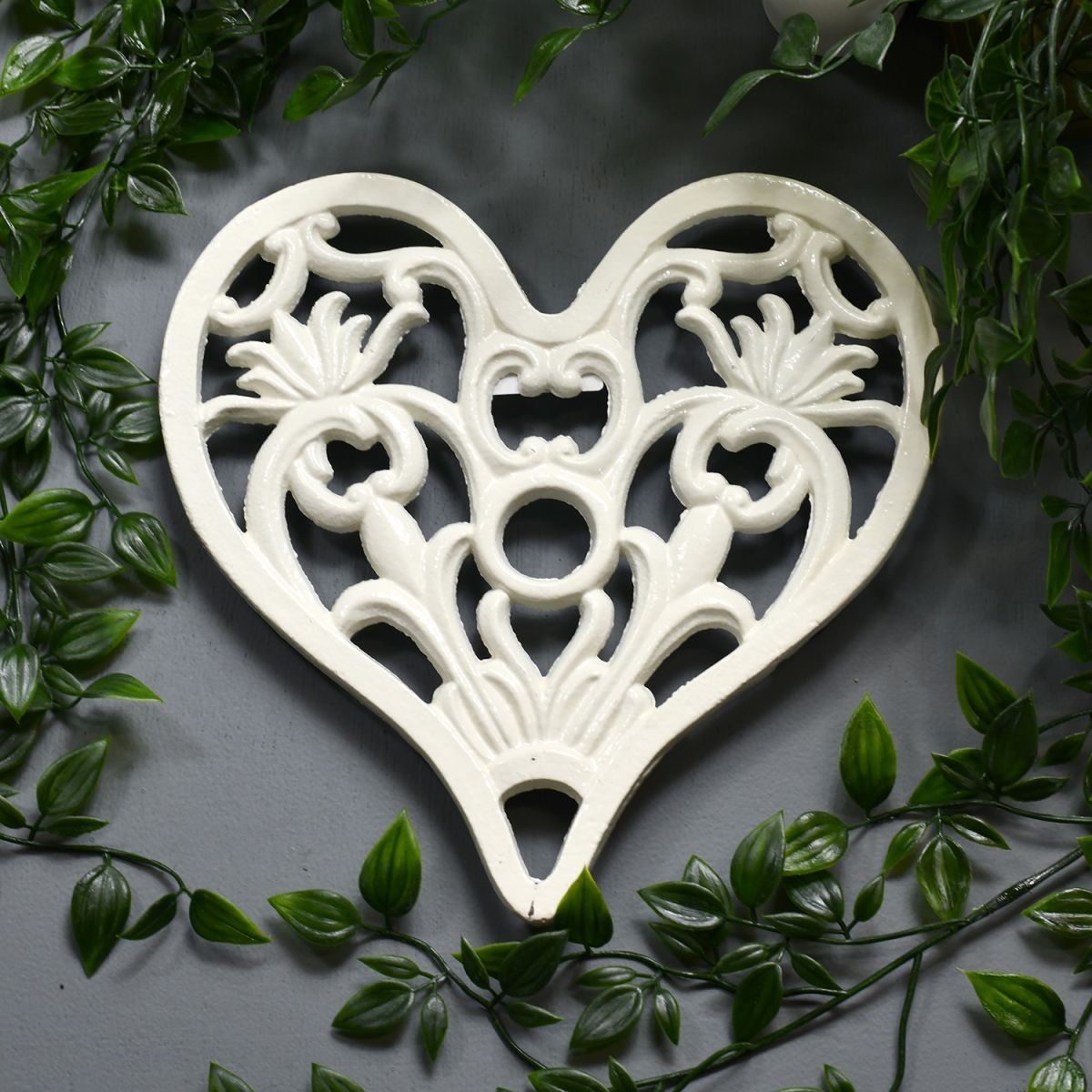 Heart Design Cast Iron Trivet in Cream
