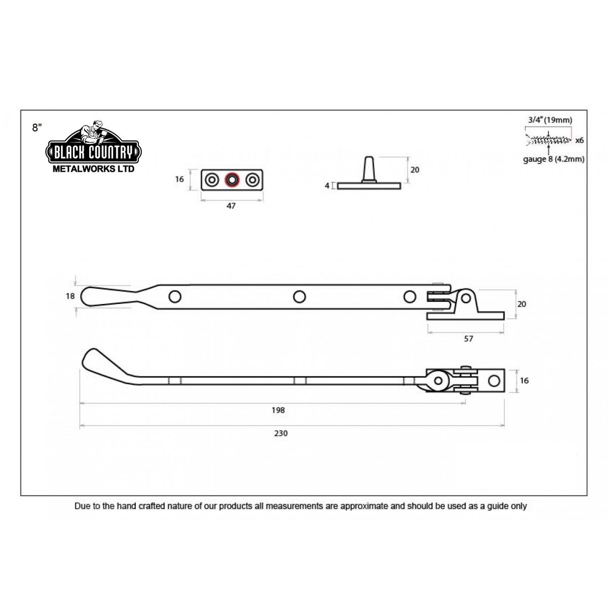 Black Iron Peardrop Window Stay Dimensions 