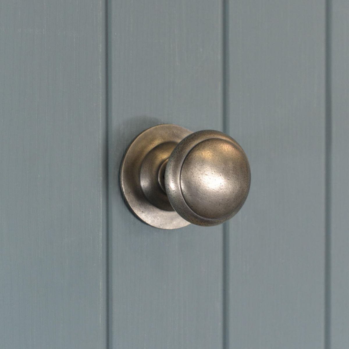 Smooth Antique Pewter Door Handle in Situ 