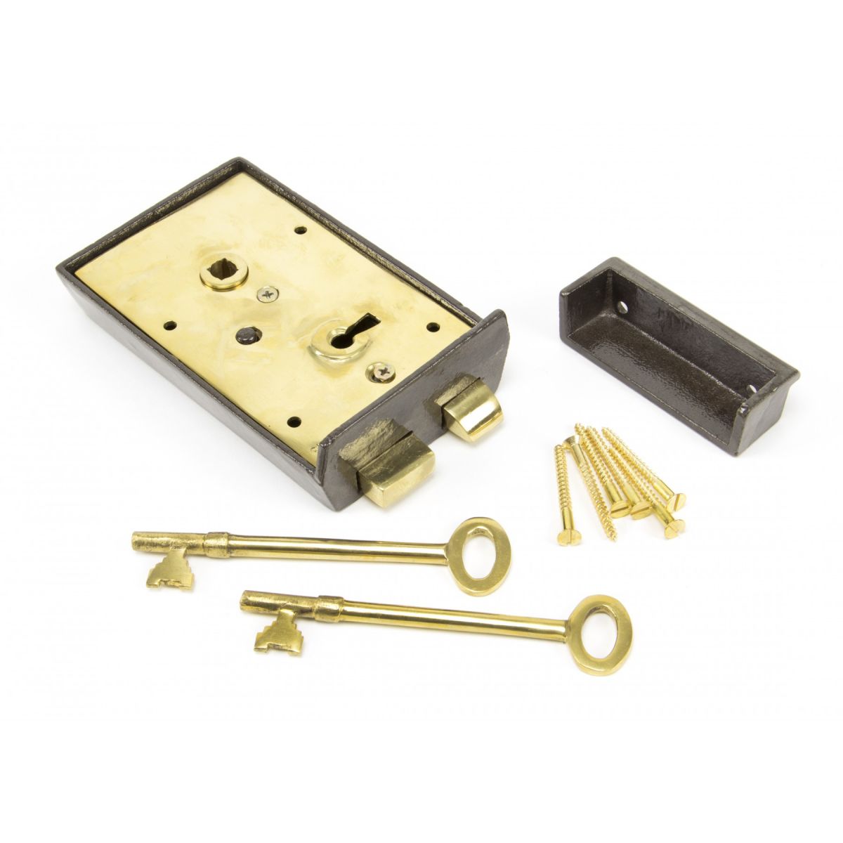 Left Hand Iron Rim Lock - Small - Brass Movements 