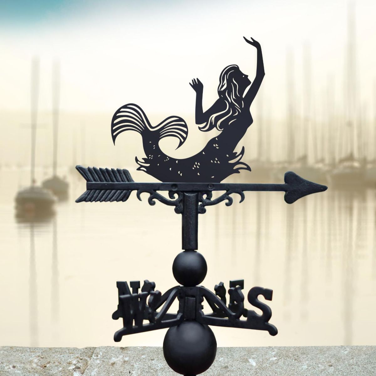 Cast Iron and Steel Weathervane with Mermaid Topper
