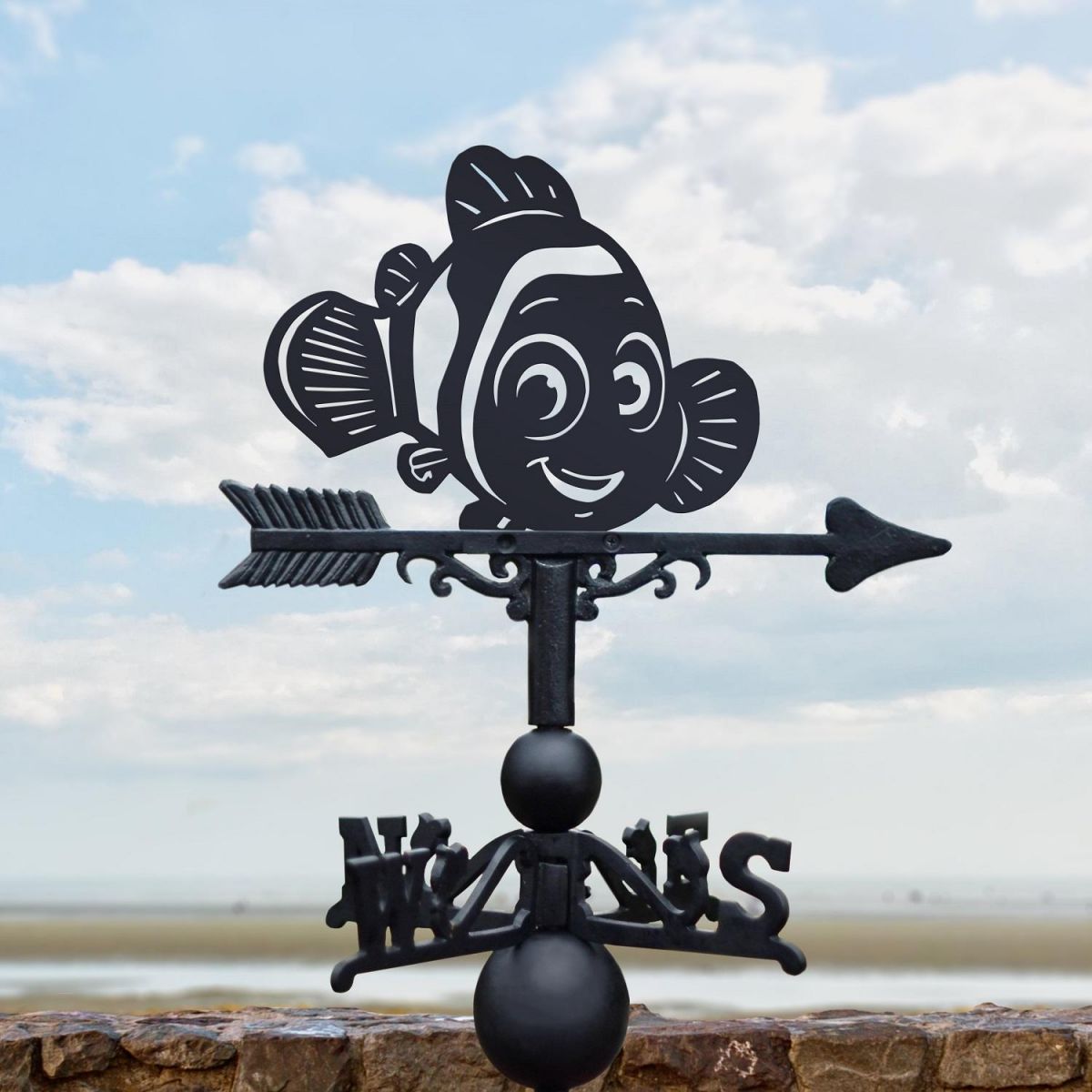 Black Weathervane with Clown Fish Design 
