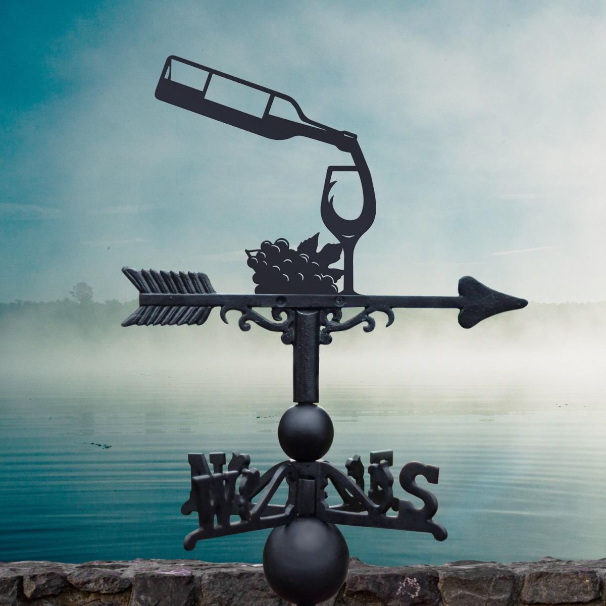 Black Wine Bottle & Glass Weathervane 