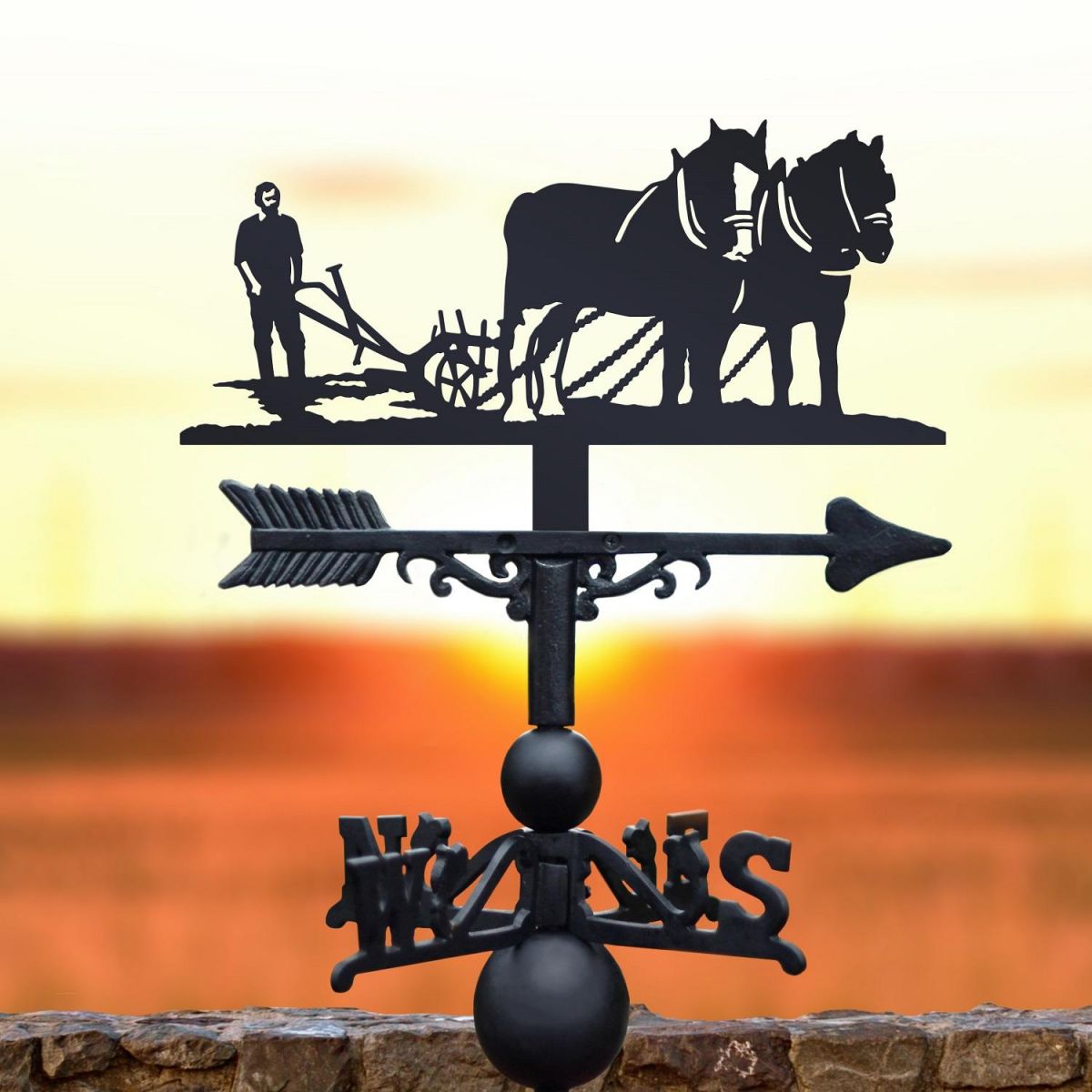 Black Horse-Drawn Plough Weathervane