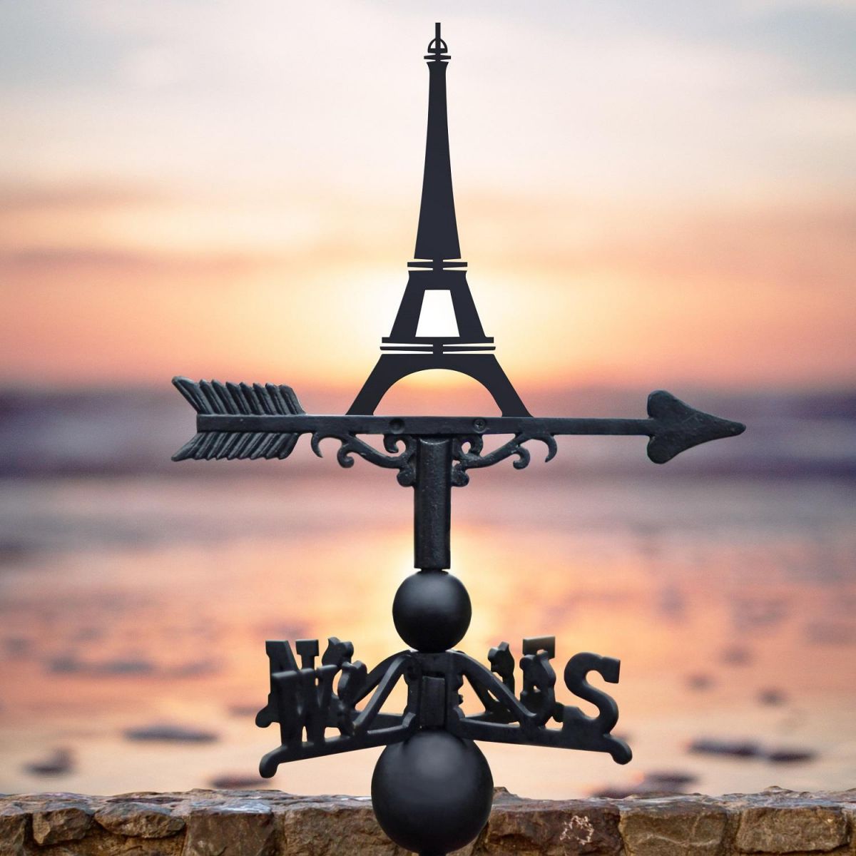 Black Eiffel Tower Weathervane in Sunset 