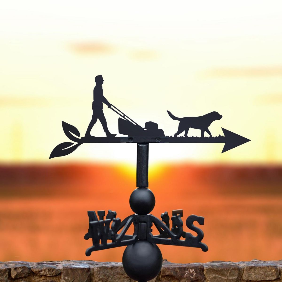 Mowing The Lawn With "Labrador" Weathervane in Sunset