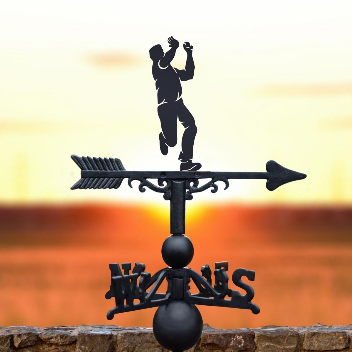 Weathervane with Cricket Bowler in Black Finish 