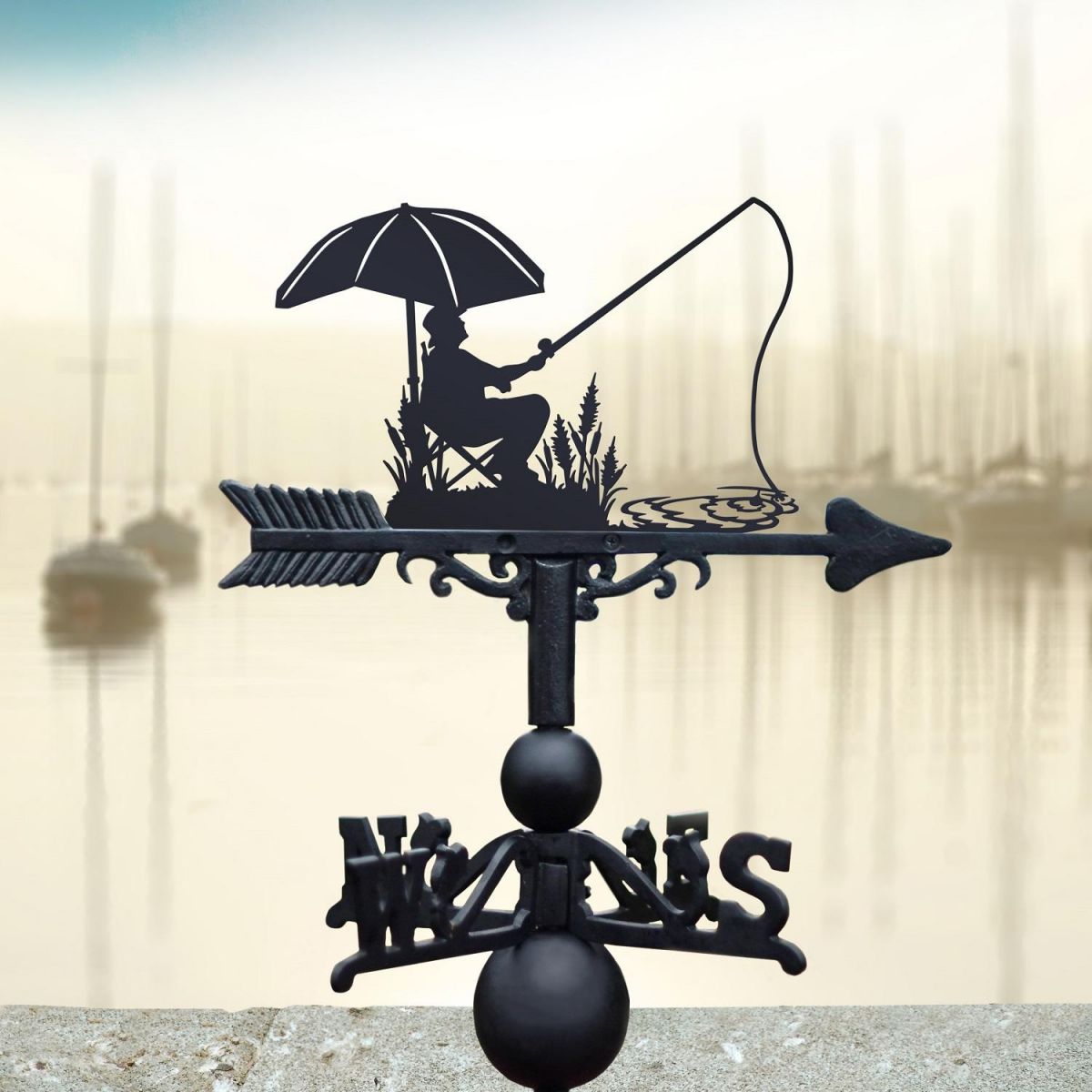Black Weathervane with Sitting Fisherman 