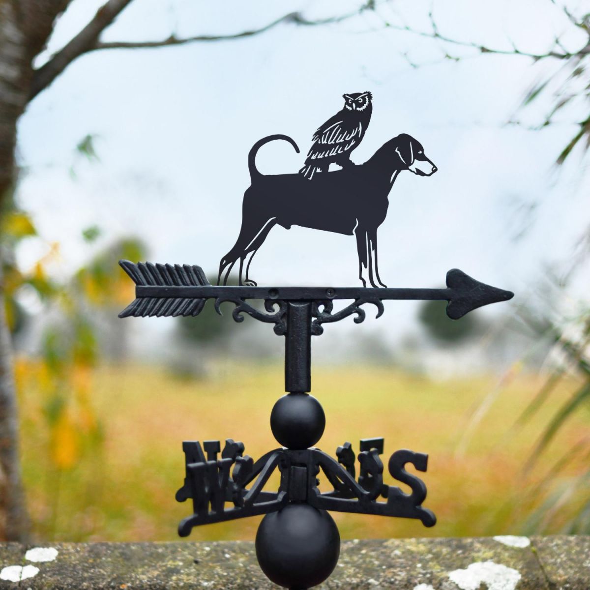 Dobermann & Owl Weathervane in Situ