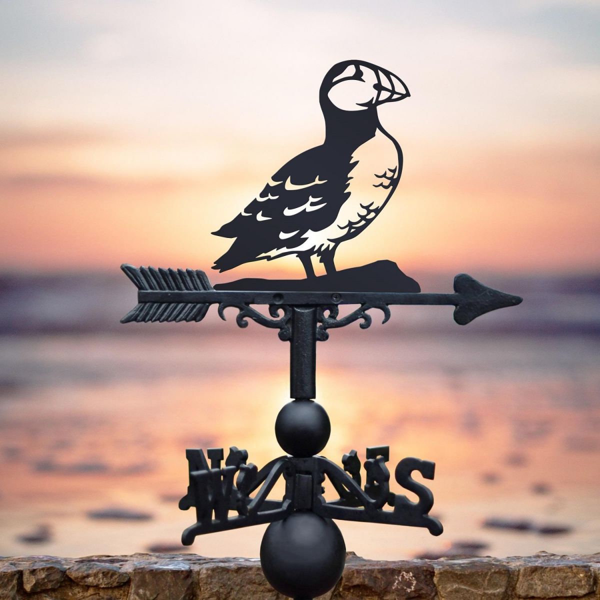 Puffin Weathervane with Sea Background 