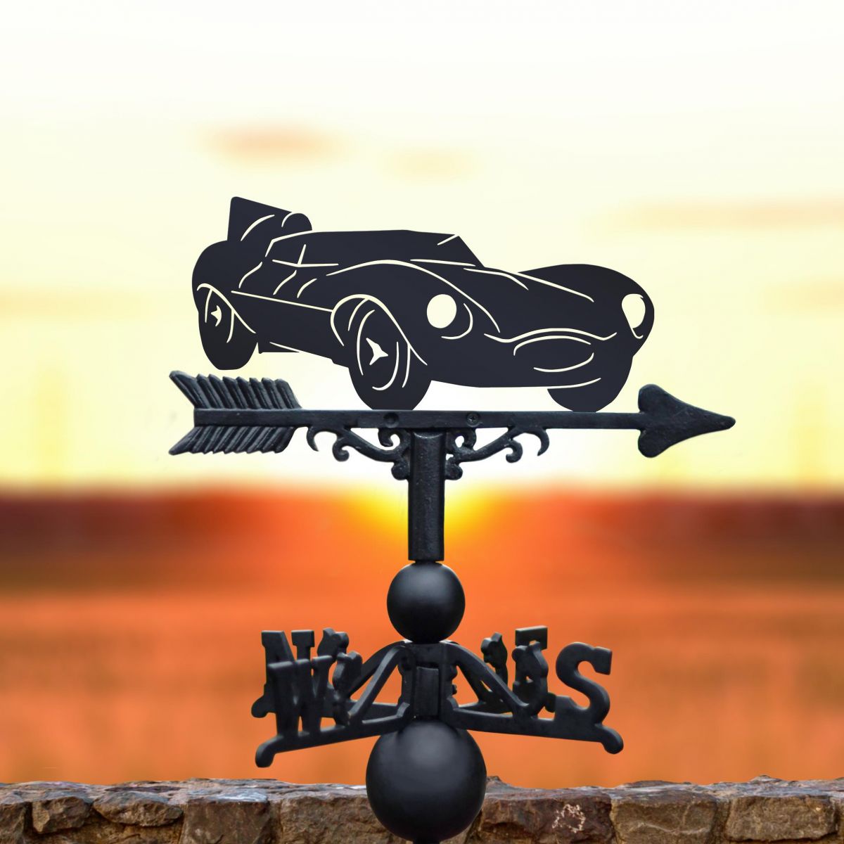 Jaguar D-Type Weathervane in Use in the Sunrise