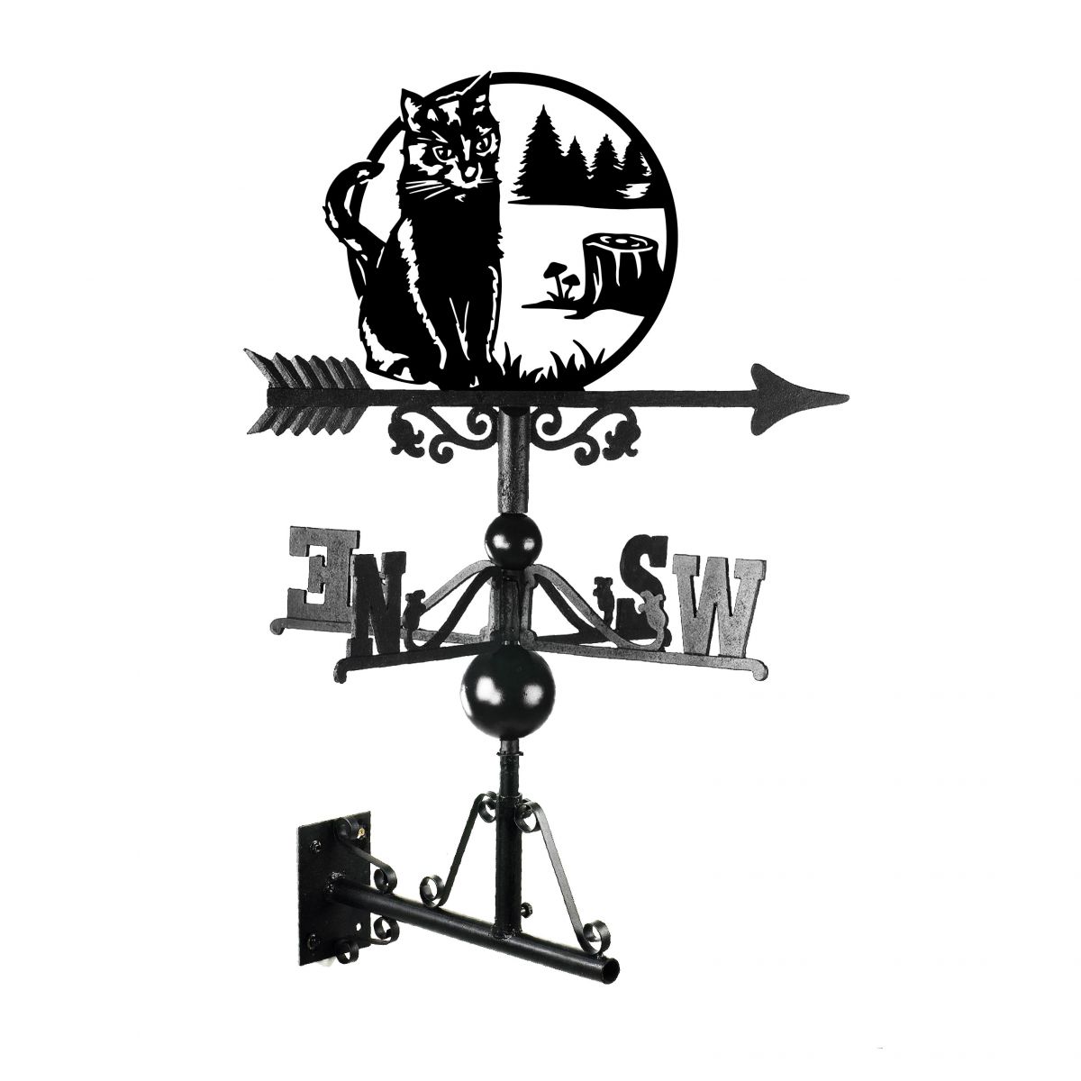 Stalking Cat in Alpine Trees Weathervane in Black