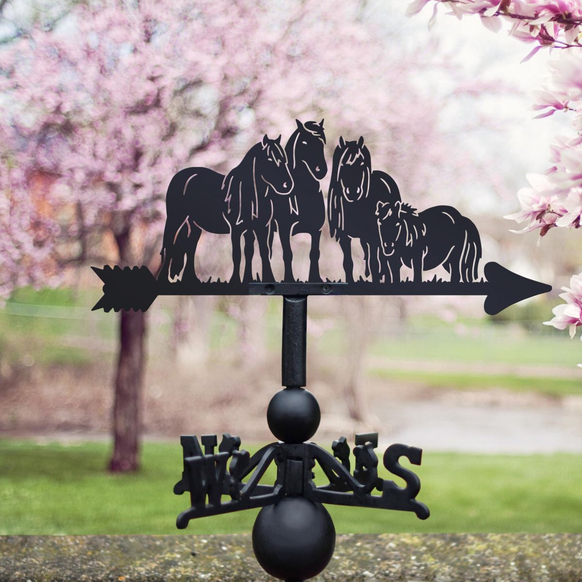 Shetland Ponies Weathervane in Situ by Blossom Trees