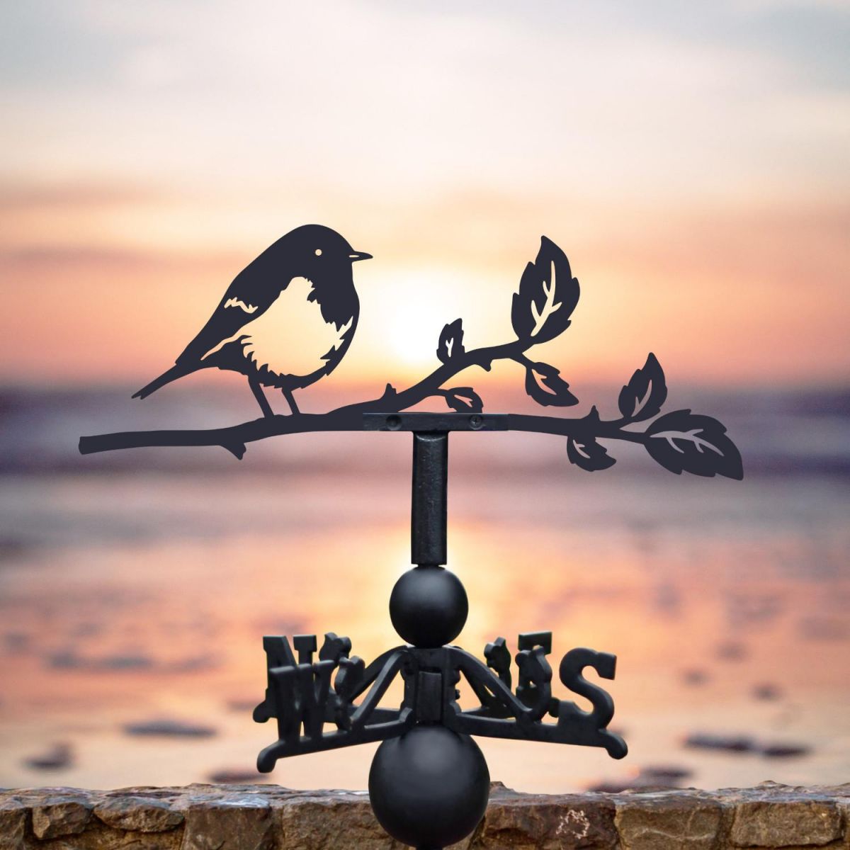 Robin Steel and Cast Iron Weathervane at Sunset