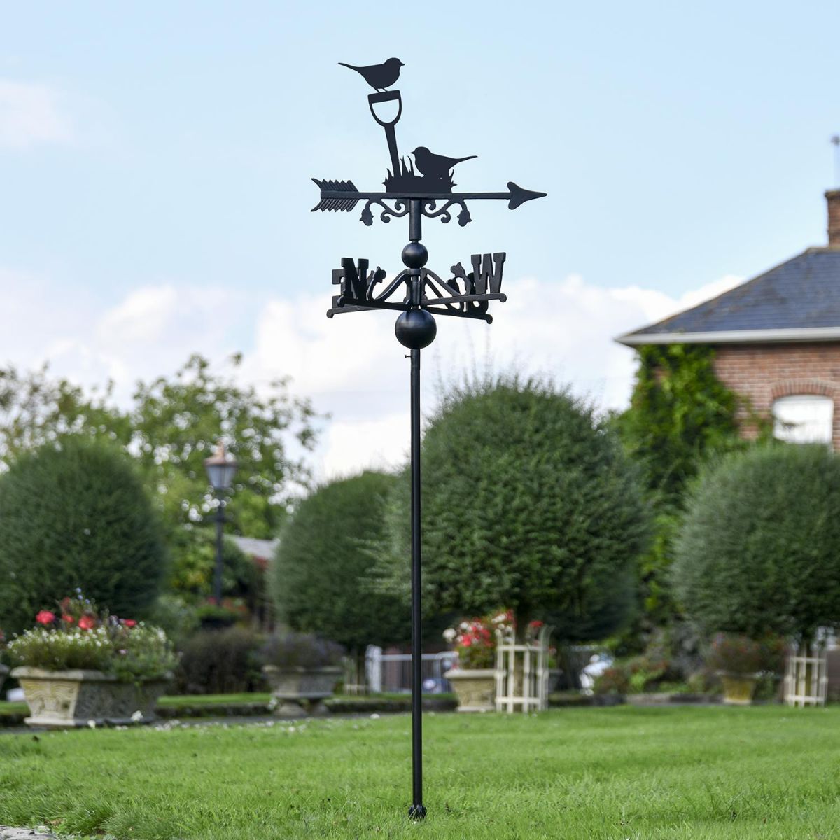 Pair of Robins Free Standing Weathervane in the garden