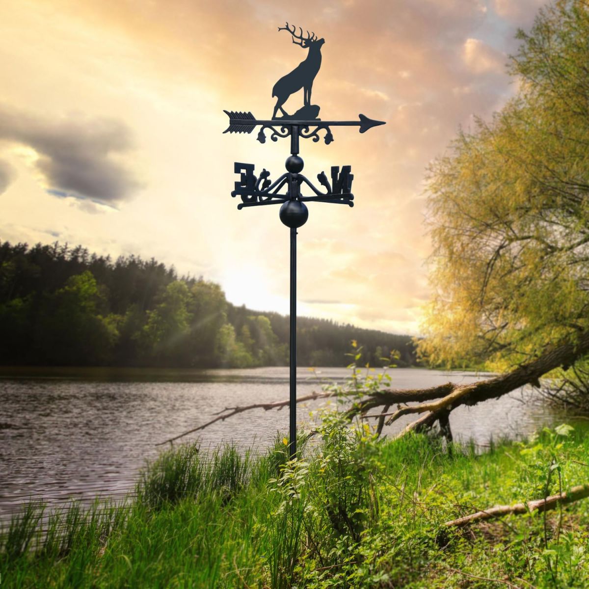 Stag Free Standing Weathervane at Sunset