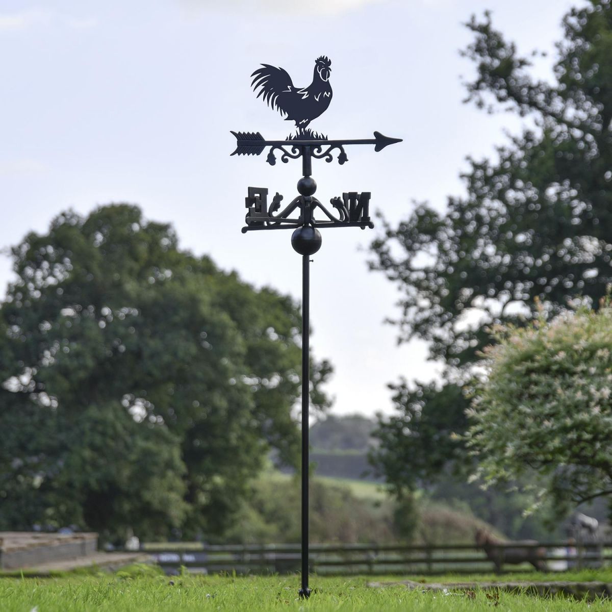Deluxe Rooster Free Standing Weathervane in Use in the Garden