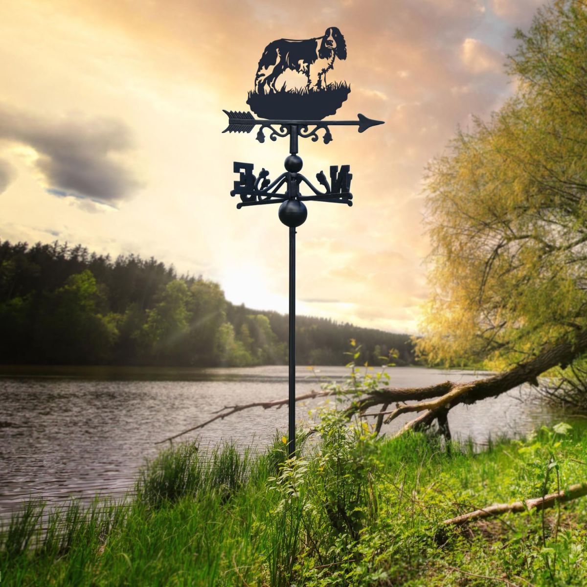 Springer Spaniel Free Standing Weathervane at Sunset