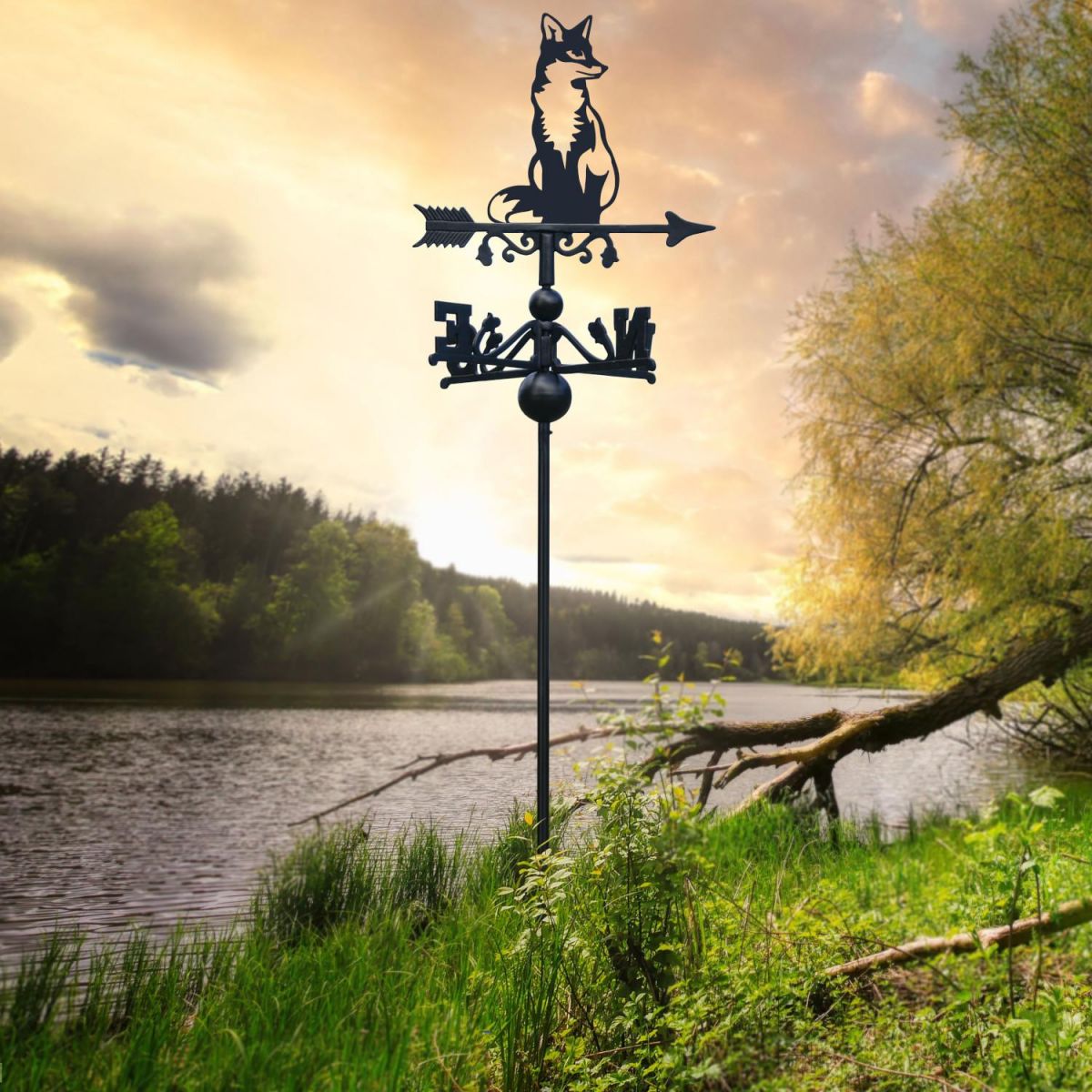 Sitting Fox Free Standing Weathervane at Sunset