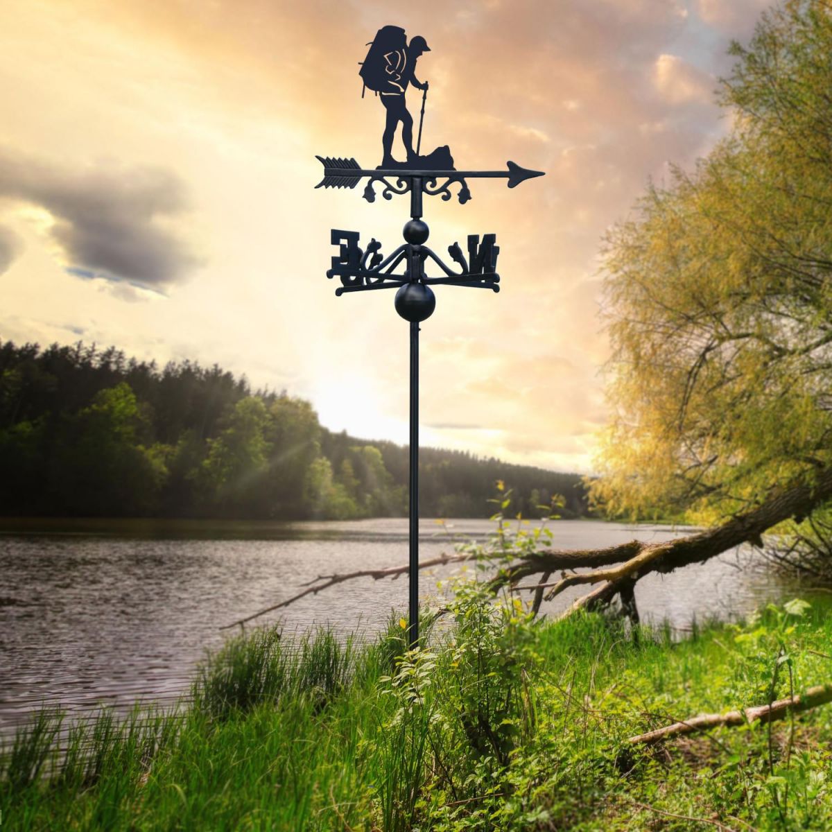 Backpacking Free Standing Weathervane at Sunset