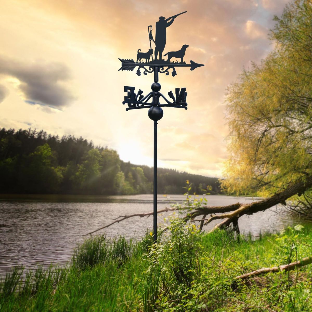 "Game Season" Jack Russel & Labrador Free Standing Weathervane at Sunset