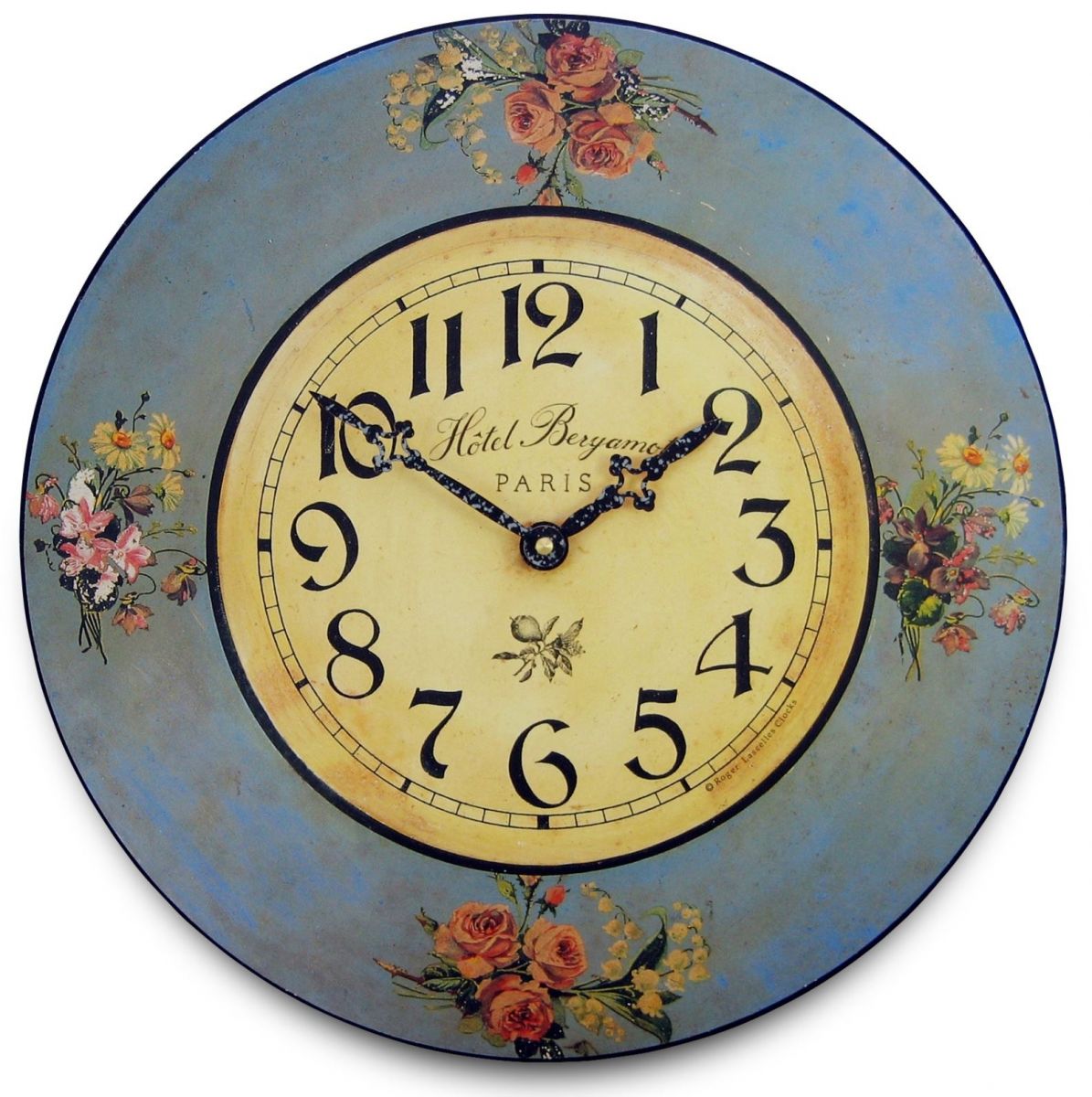 Wild Flower Antique Blue Wall Clock