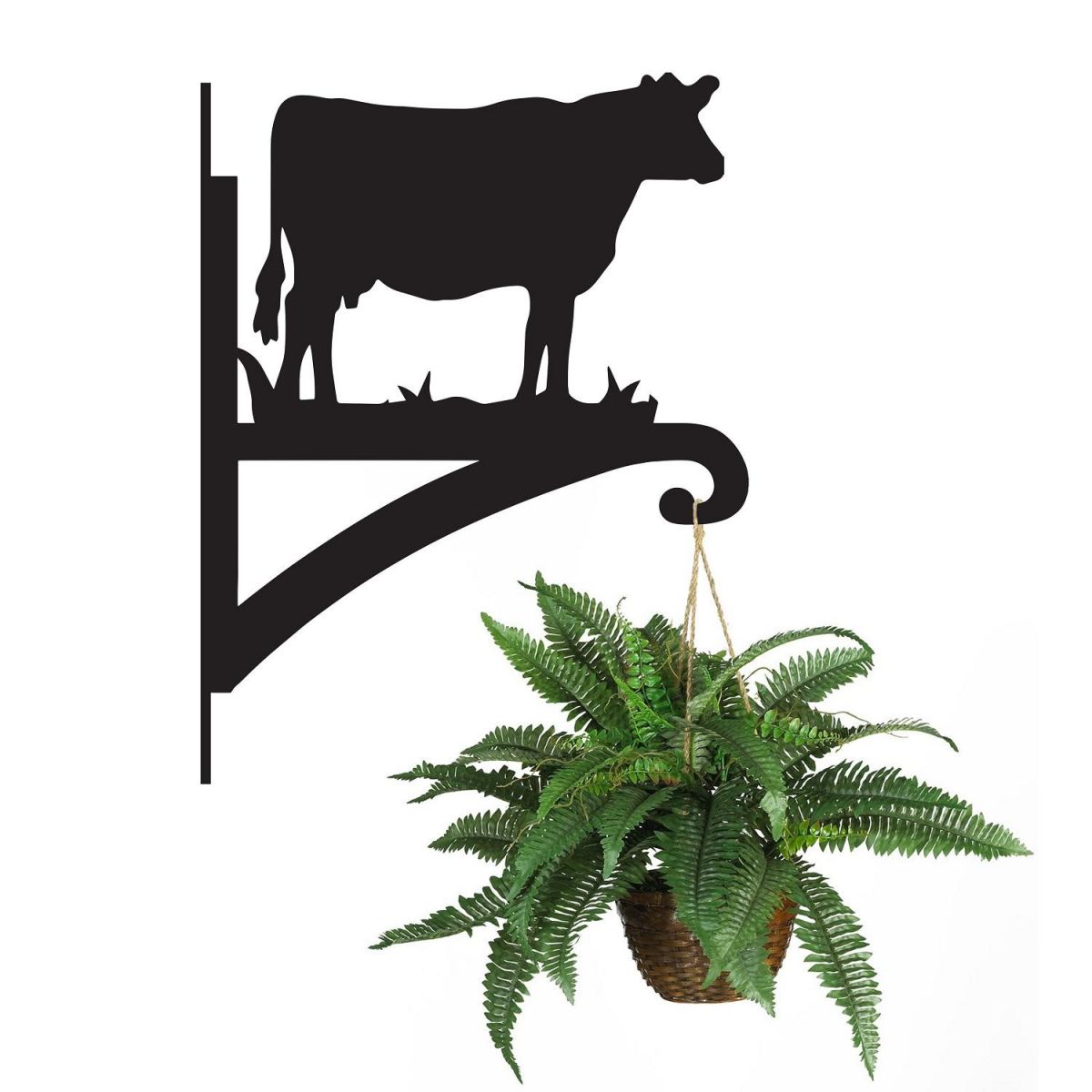 Cow Hanging Basket Bracket Holding a Plant