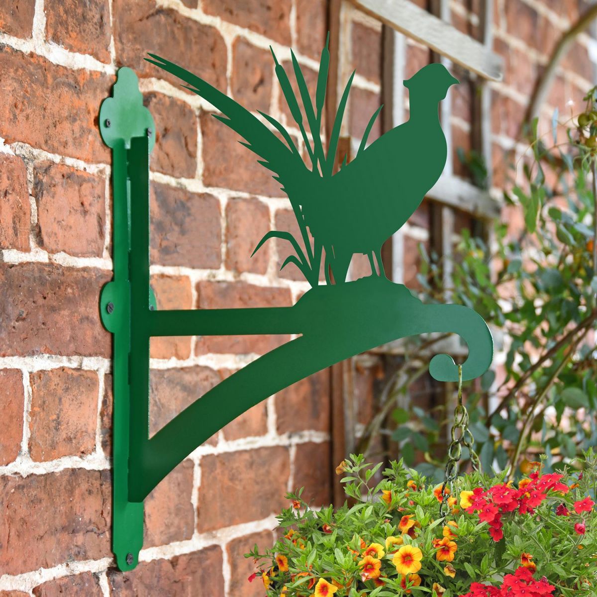 Pheasant Design Hanging Basket Bracket on the Front of a House