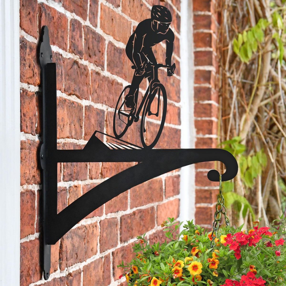 Cyclist Hanging Basket Bracket in Situ on a Brick Wall