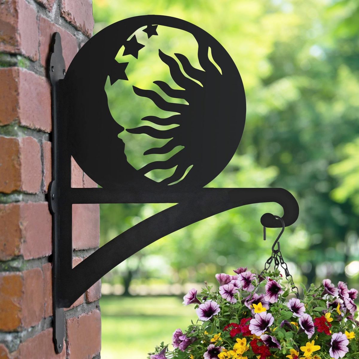 Sun & Moon Hanging Basket Bracket in Garden