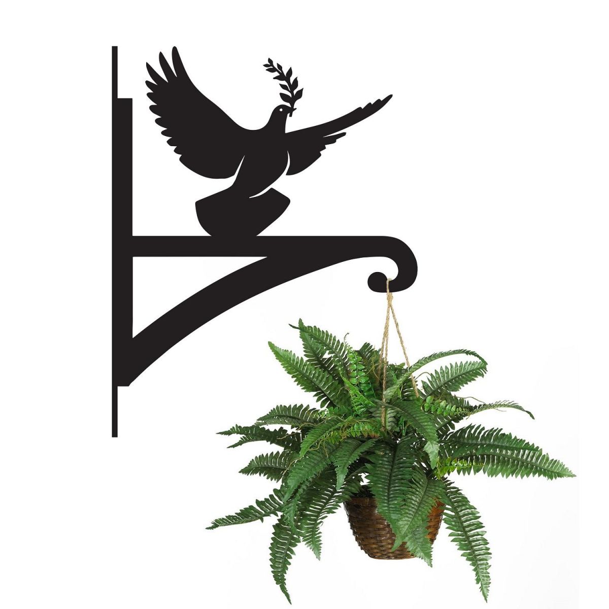 Dove of Peace Hanging Basket Bracket Holding a Plant