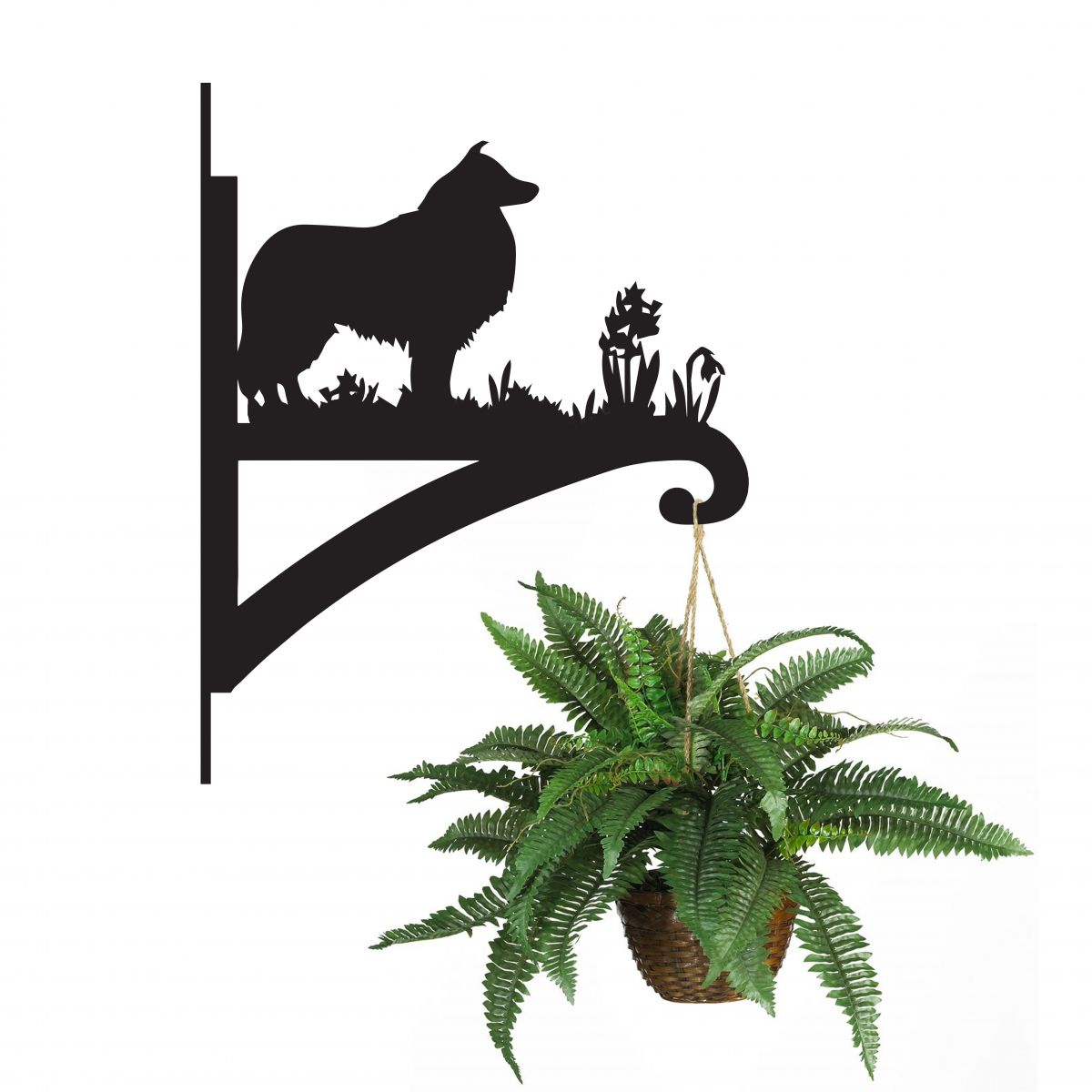 Collie Dog Hanging Basket Bracket Holding a Plant