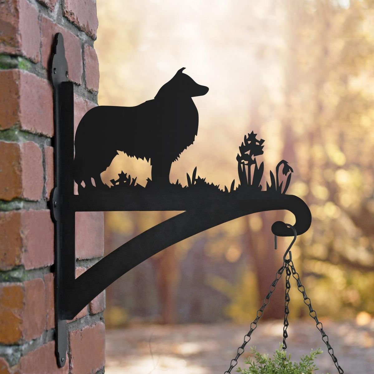 Side View of the Collie Dog Hanging Wall Bracket in Situ on a Brick Wall