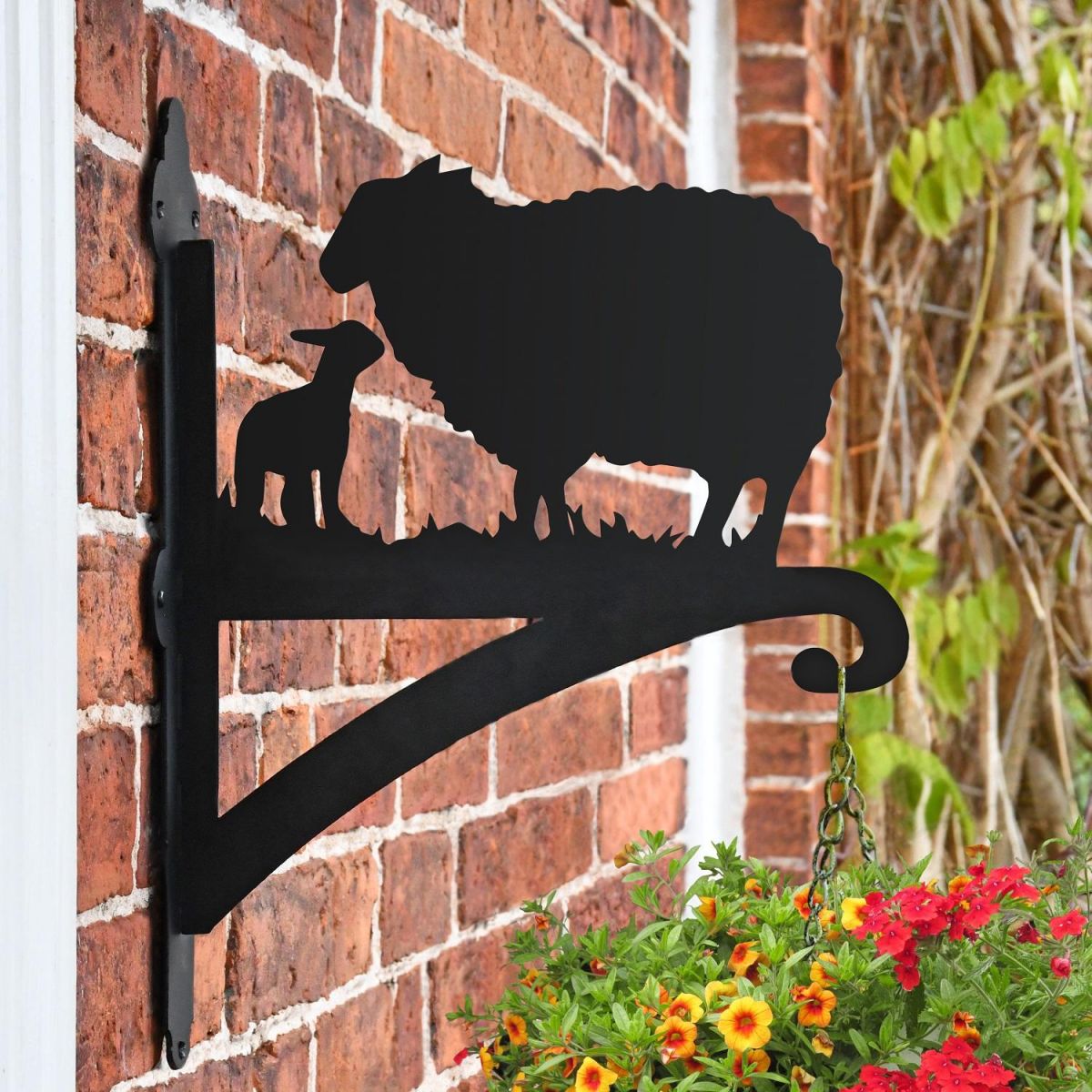 Sheep Hanging Basket Bracket in Situ on a Brick Wall