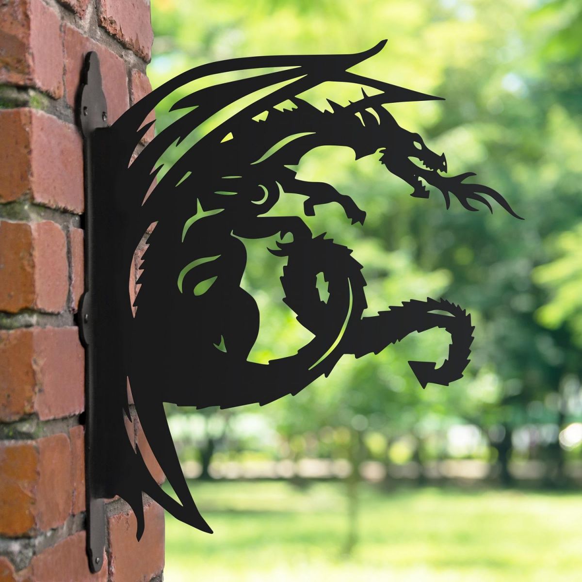 Tribal Dragon Hanging Basket Bracket in Garden