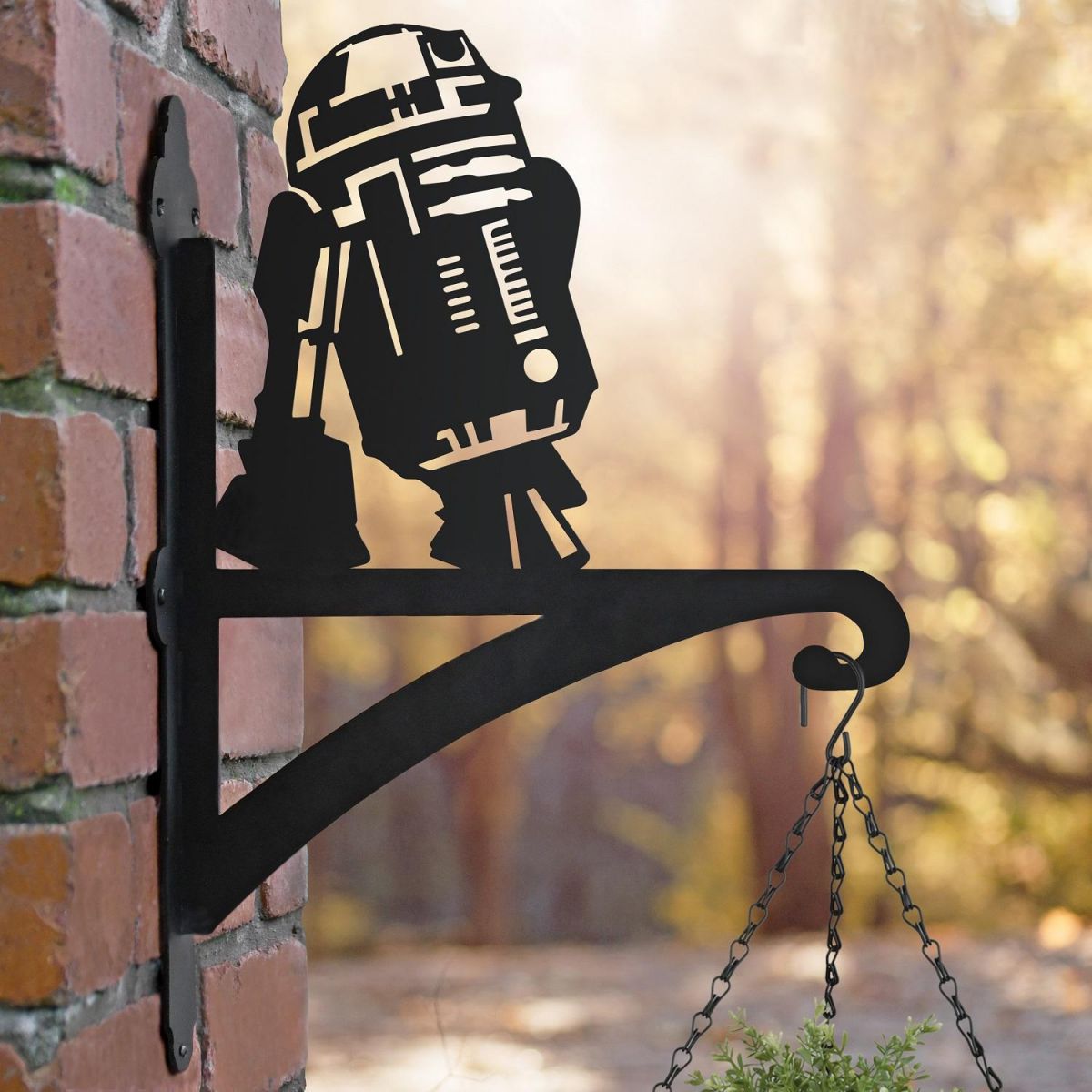 R2D2 Hanging Basket Bracket in Garden