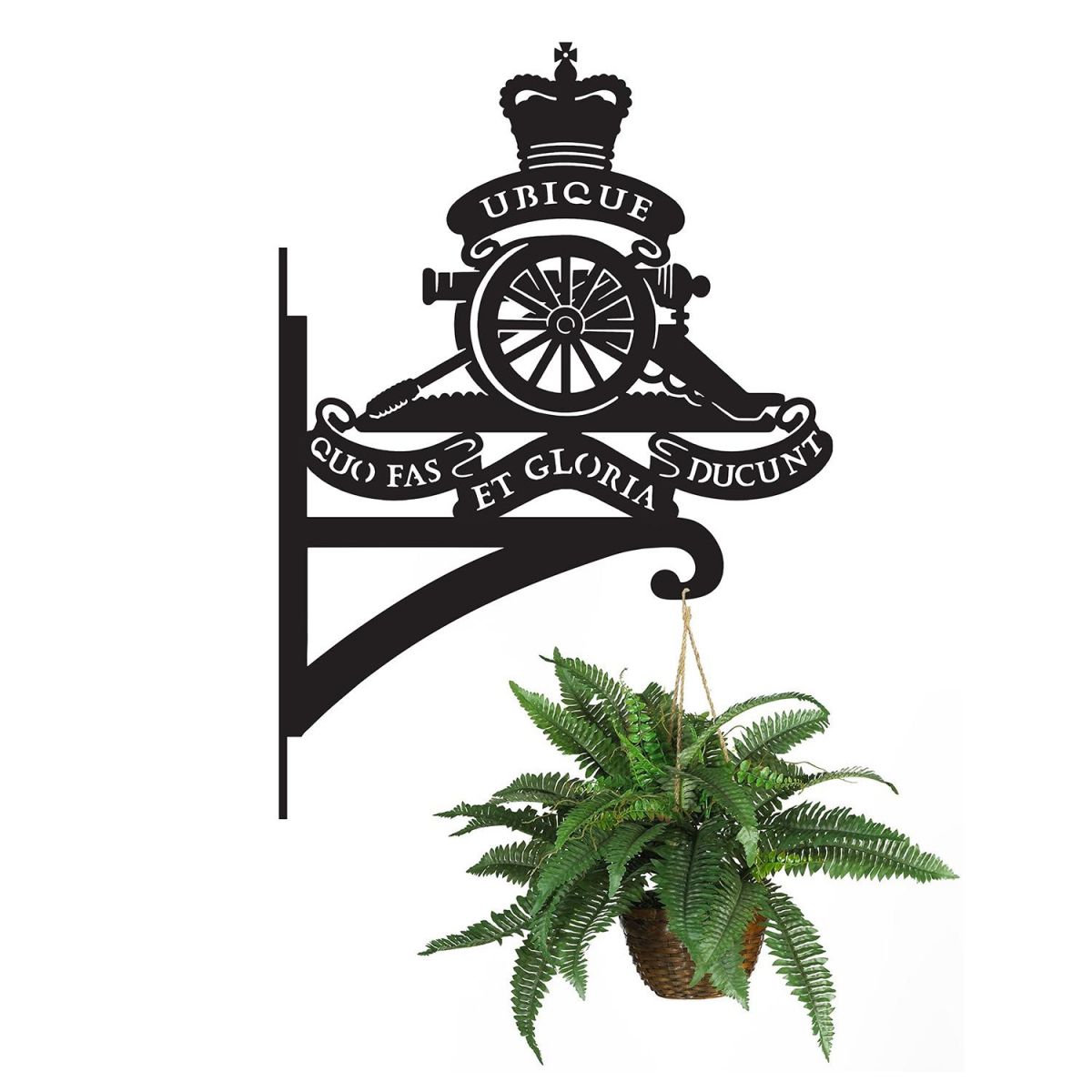 Royal Artillery Emblem Hanging Basket Bracket with plant