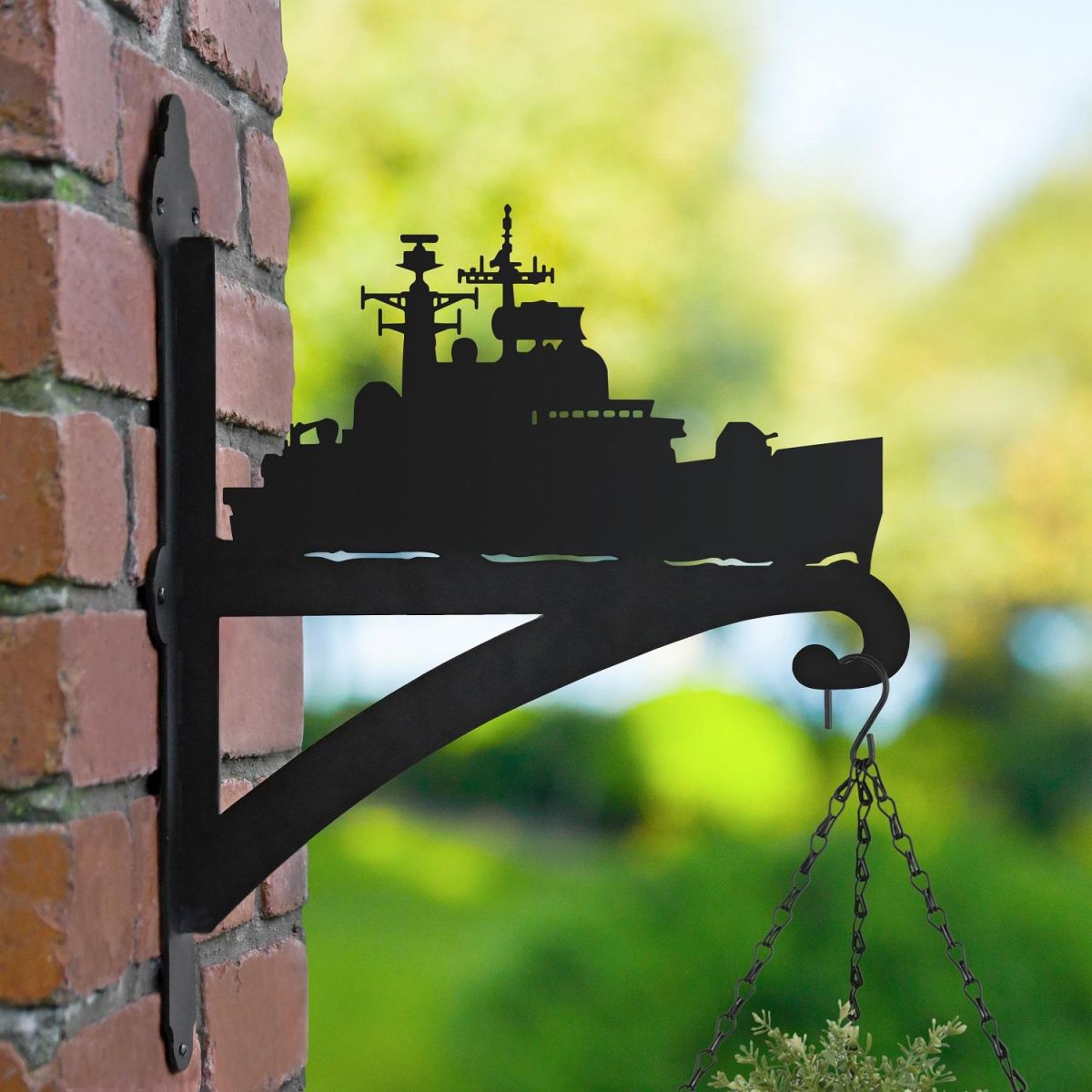 HMS Edinburgh Ship Hanging Basket Bracket in Garden
