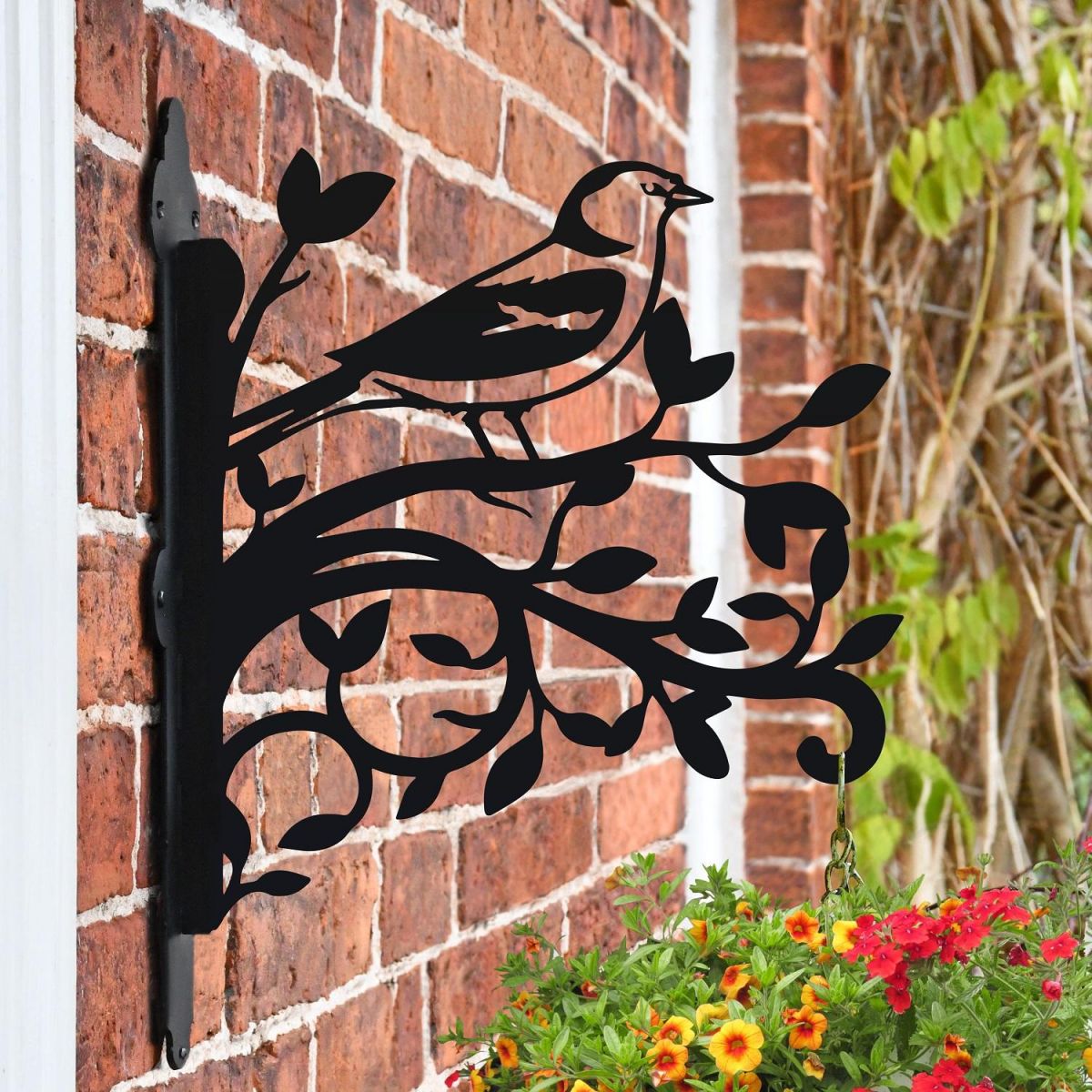 Chaffinch & Branches Hanging Basket Bracket on Wall 