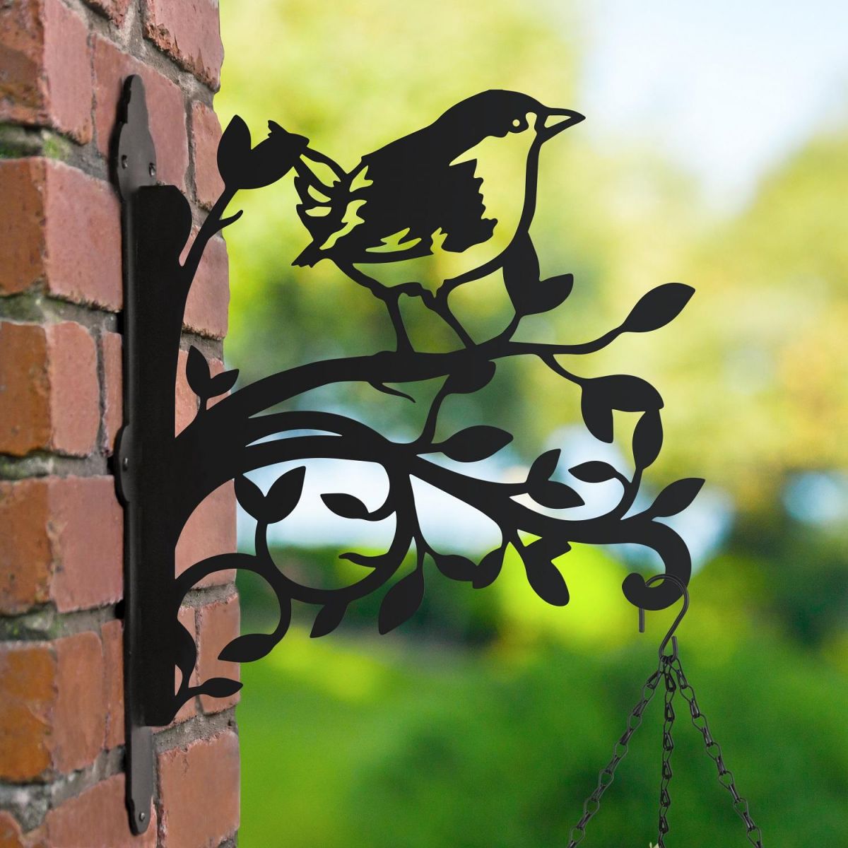 Iron Hanging Basket Bracket with Wren & Branches