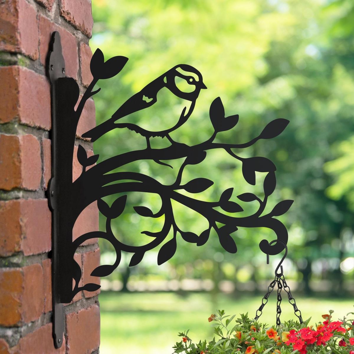 Blue Tit & Branches Iron Hanging Basket Bracket