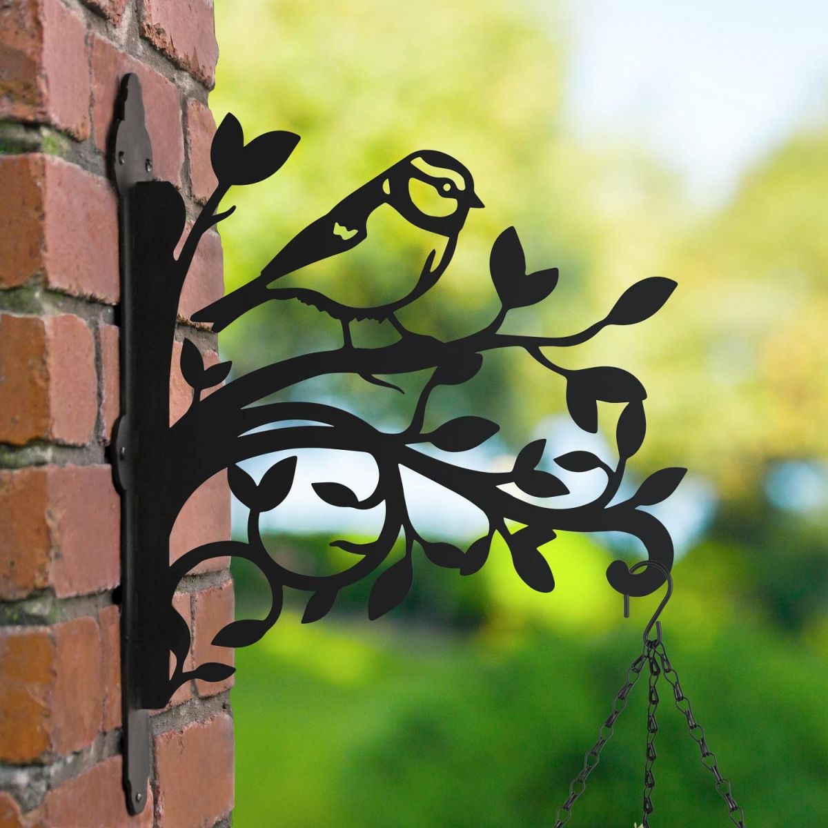 Blue Tit & Branches Iron Hanging Basket Bracket