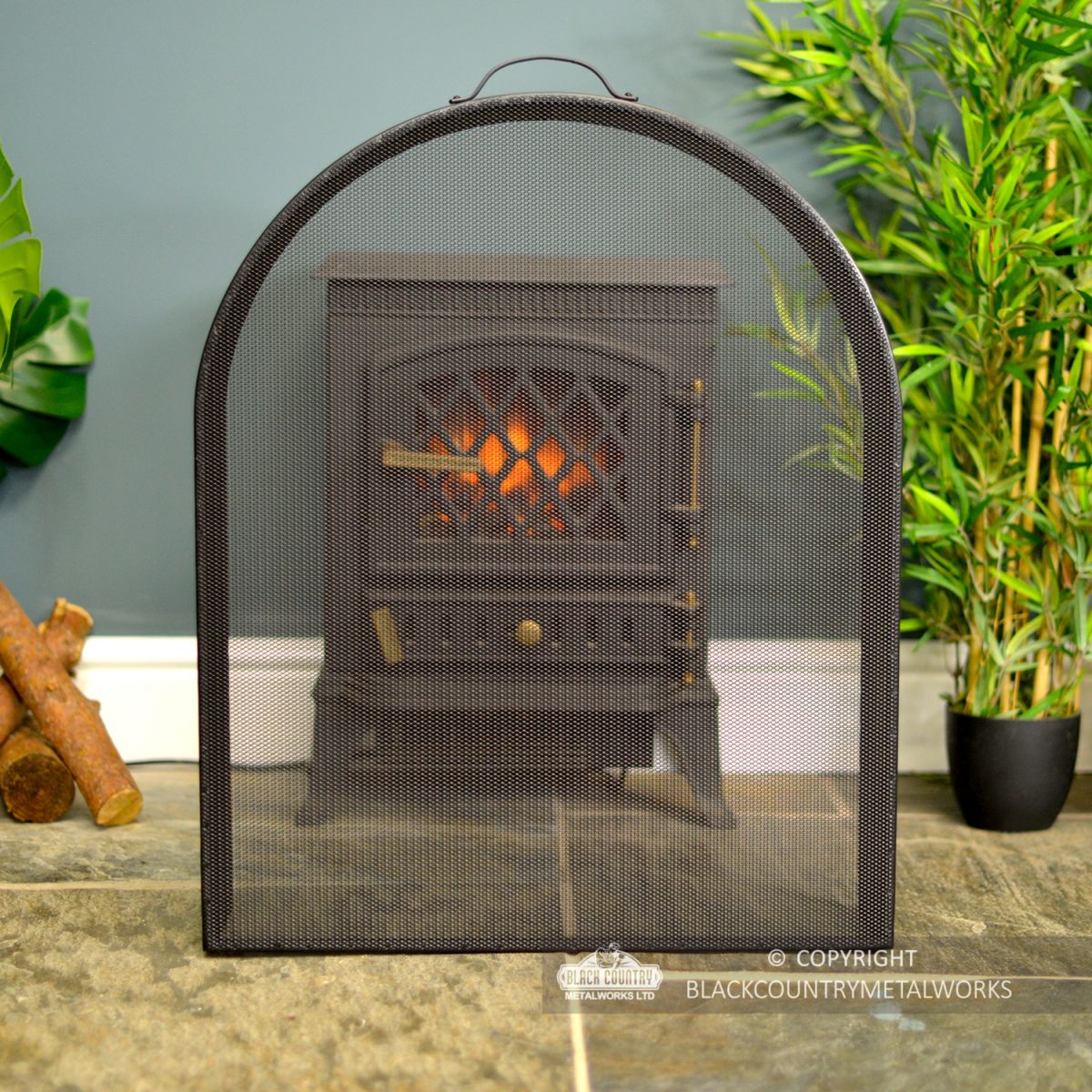 Arched Boxed style Fire Guard finished in Black