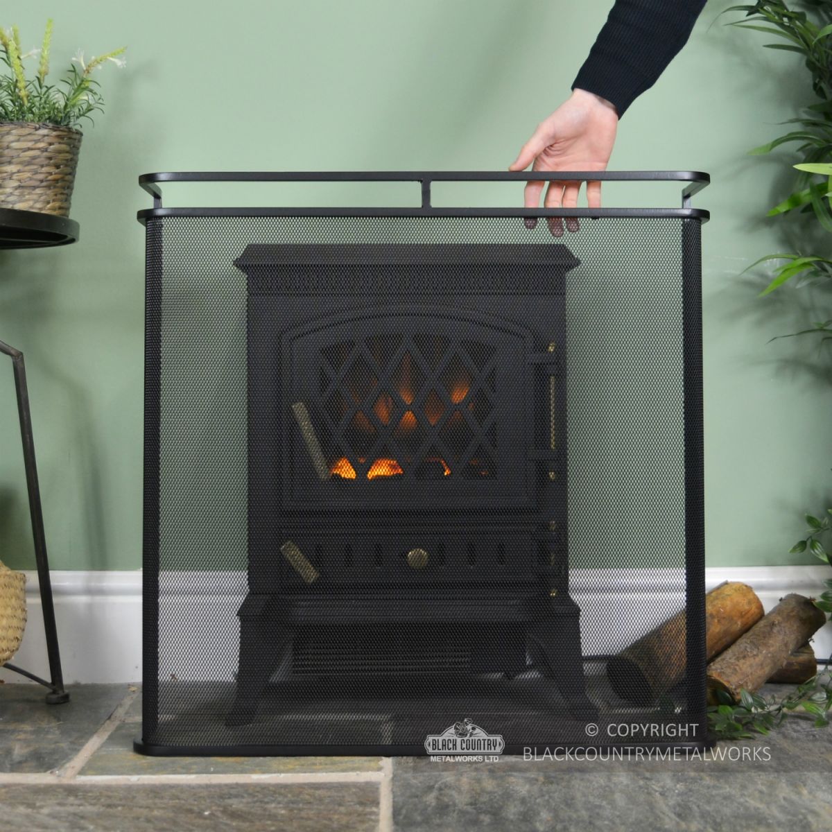Black Railed Single Panel Fire Guard