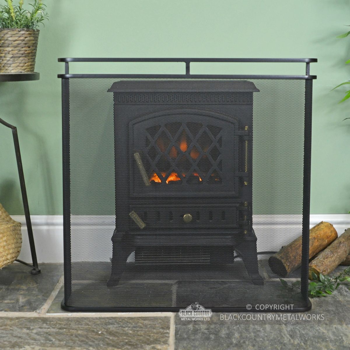 Black Railed Single Panel Fire Guard
