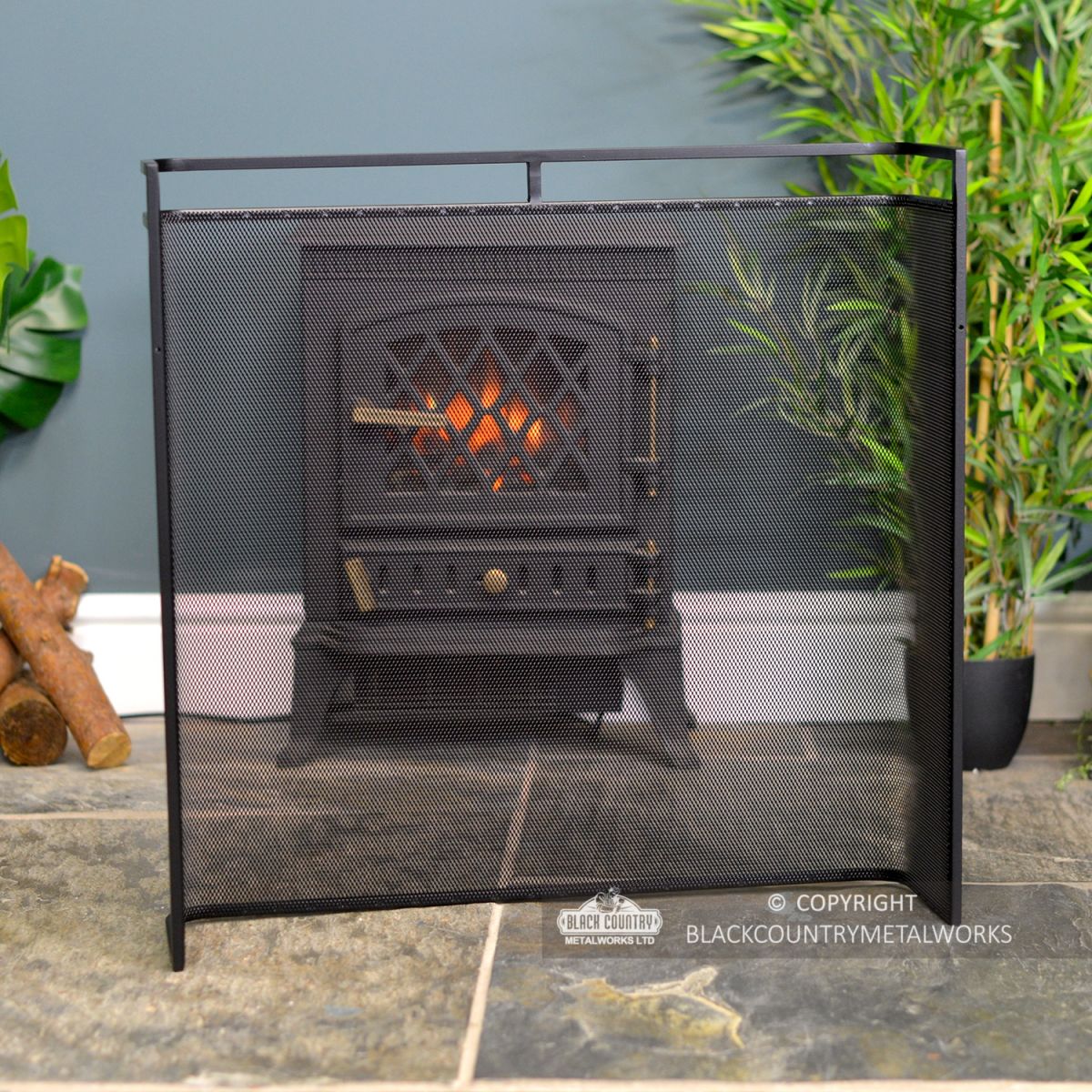 Double Railed Single Panel Fire Guard Finished in Black
