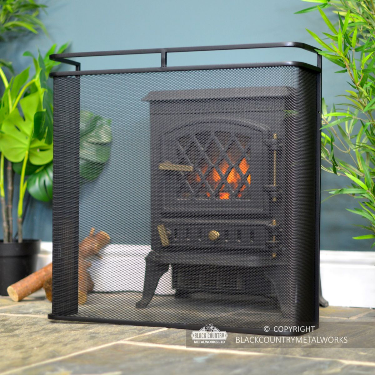 Black Railed Fire Guard in Situ in the Living Room