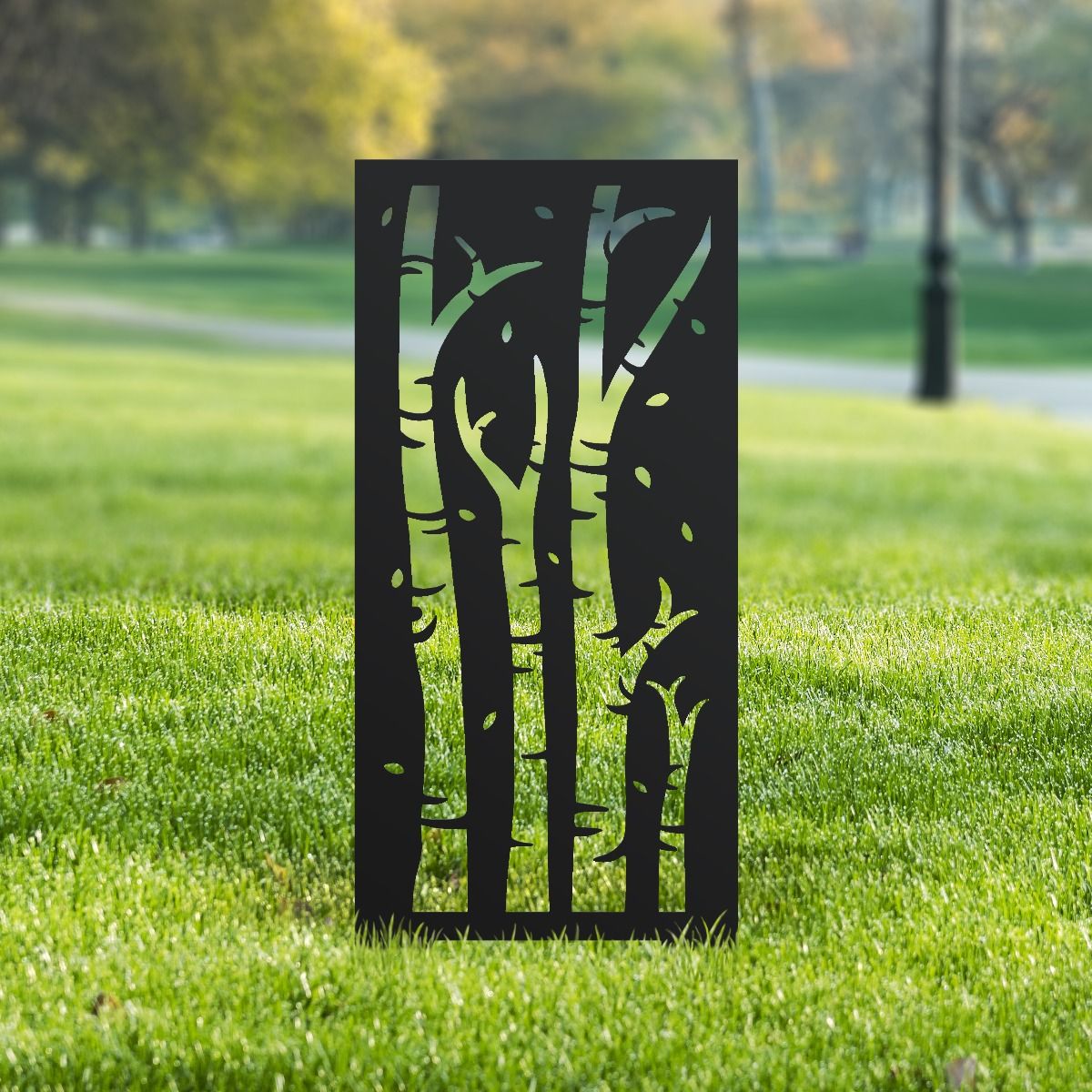 Black Steel Birch Tree Design Garden Screen