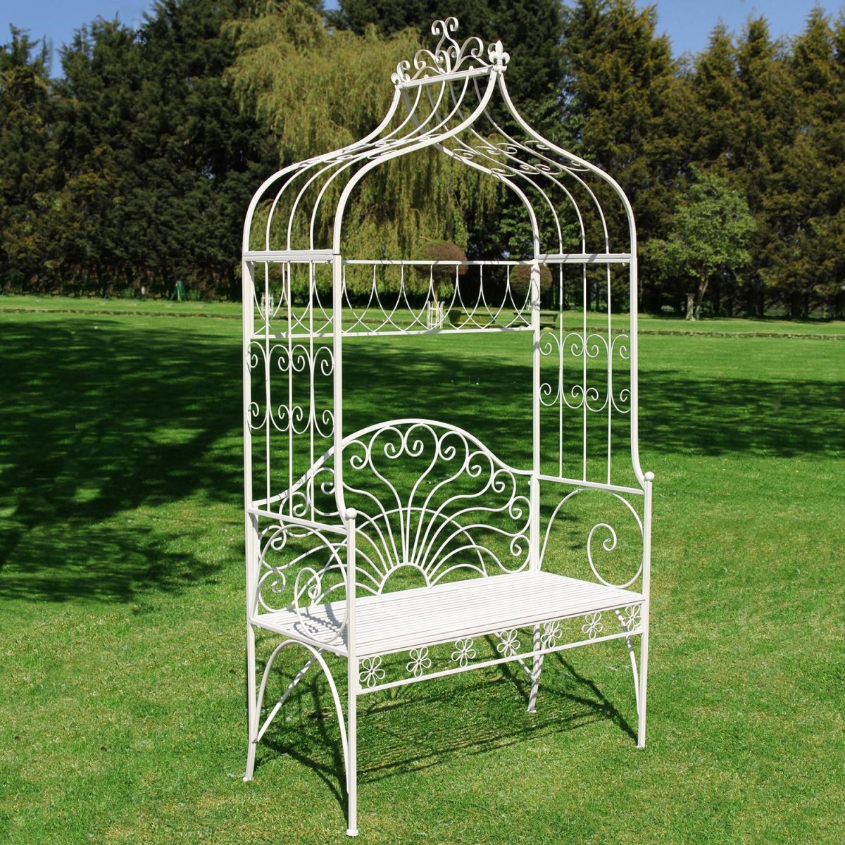 “Christiana” Cream Arbour Garden Bench in Situ in the Garden