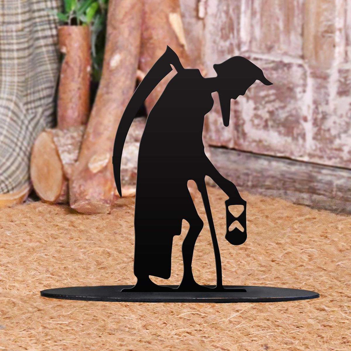 Old Father Time Iron Door Stop in Black